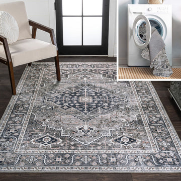 Alacati Ogee Medallion Washable Area Rug